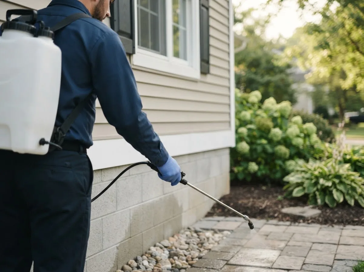 Pest control technician inspecting a home in La Valle, WI